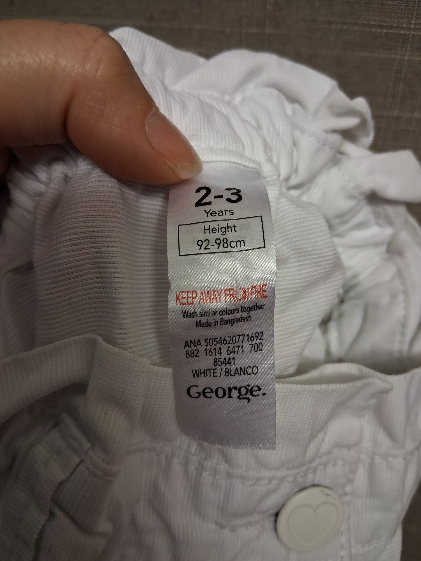 George Girls White Paperbag Trousers Elastic Waist Age 2-3 Years