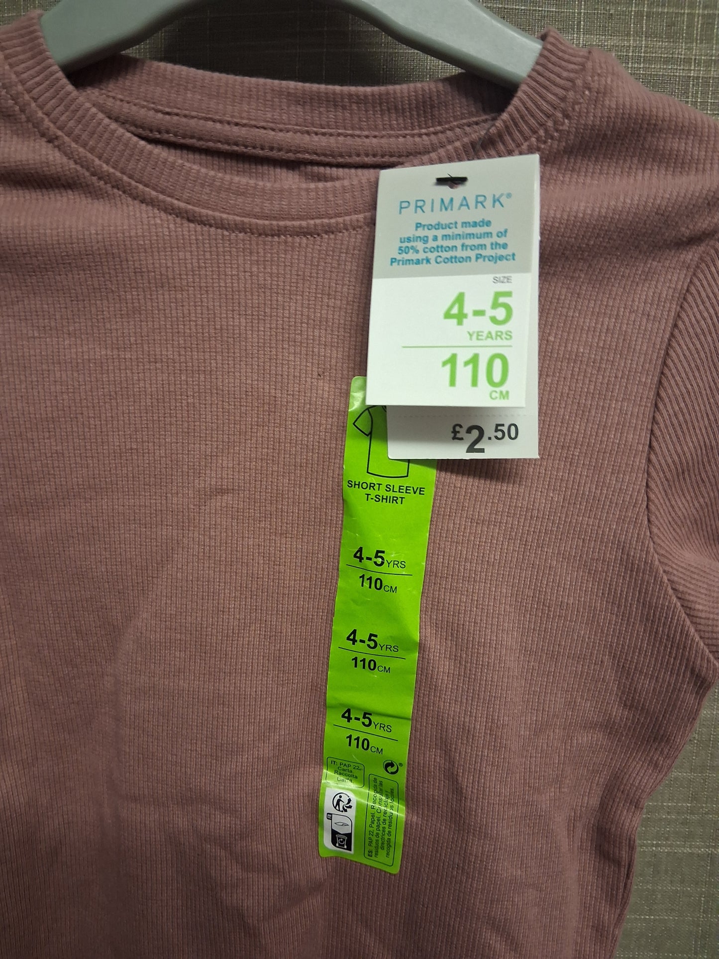 Primark Girls Dusky Pink Short Sleeve T-Shirt Age 4-5 Years New