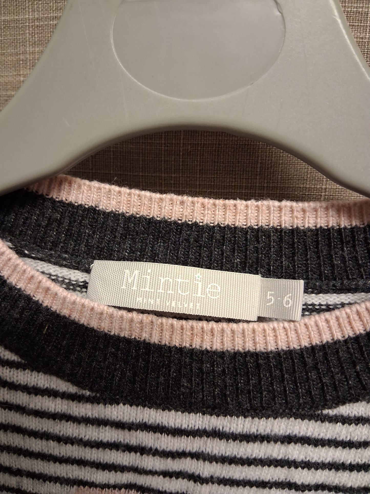 Mintie Mint Velvet Girls Knitted Jumper Sweater Cashmere Blend Grey Stripe Long Sleeve Age 5-6 Years