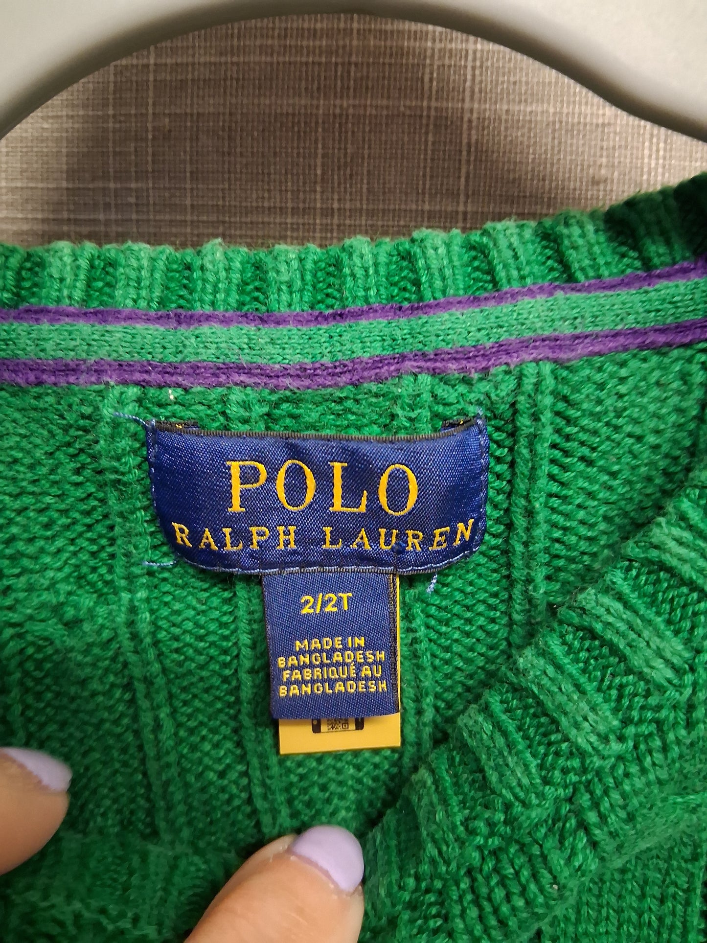 Polo Ralph Lauren Boys Green Cable Knit Jumper Pullover Age 2 Years