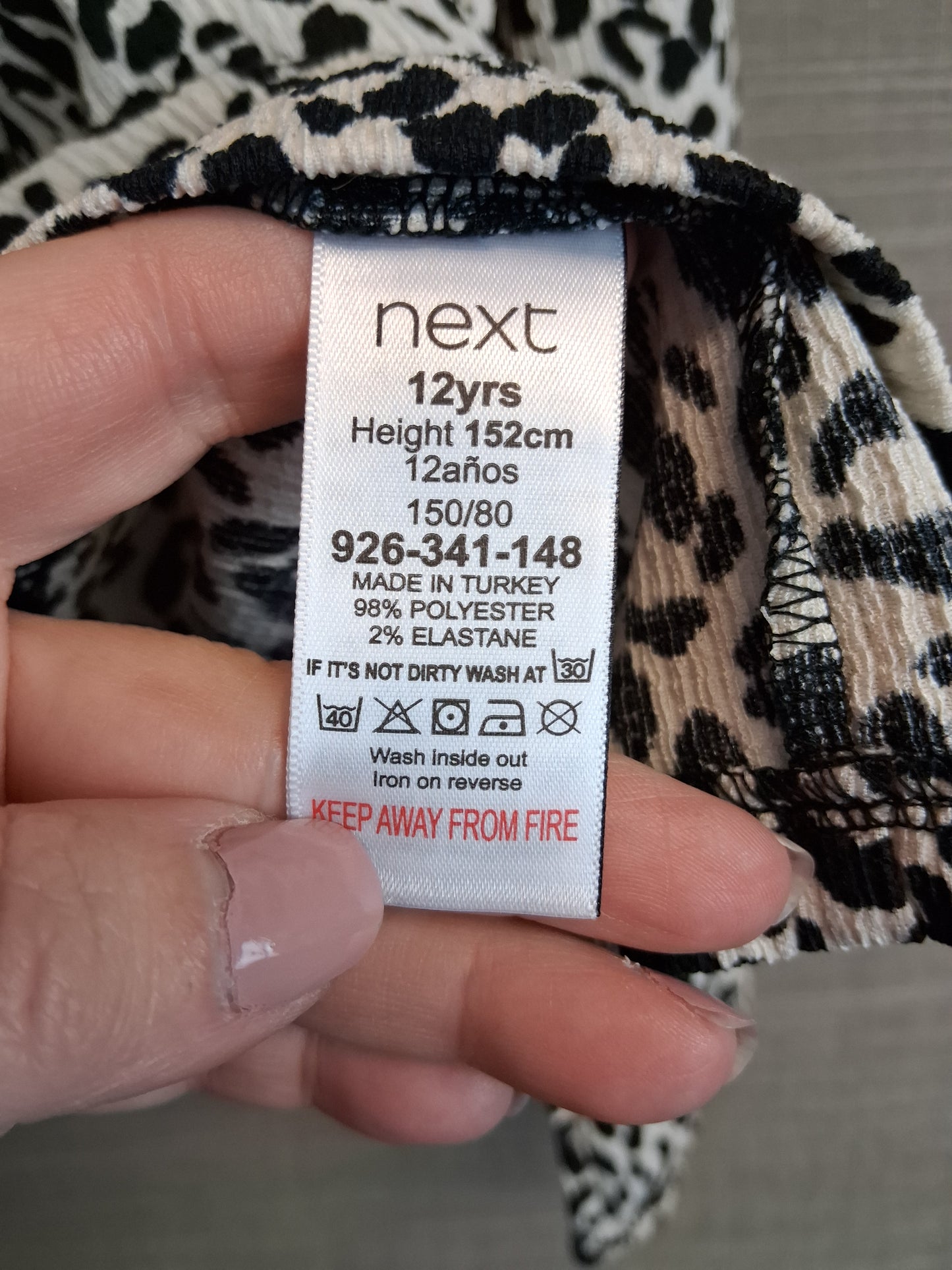 Next Girls Black White Animal Print Long Sleeve Top Age 12 Years