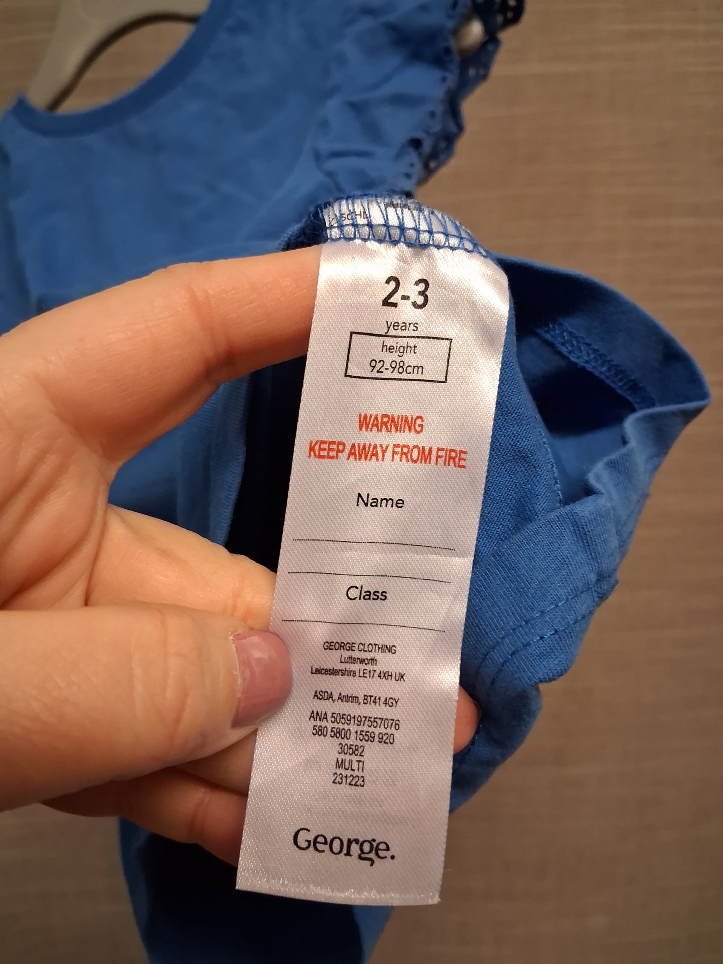 George Girls Blue Jersey Cap Frill Sleeve T-Shirt Age 2-3 Years