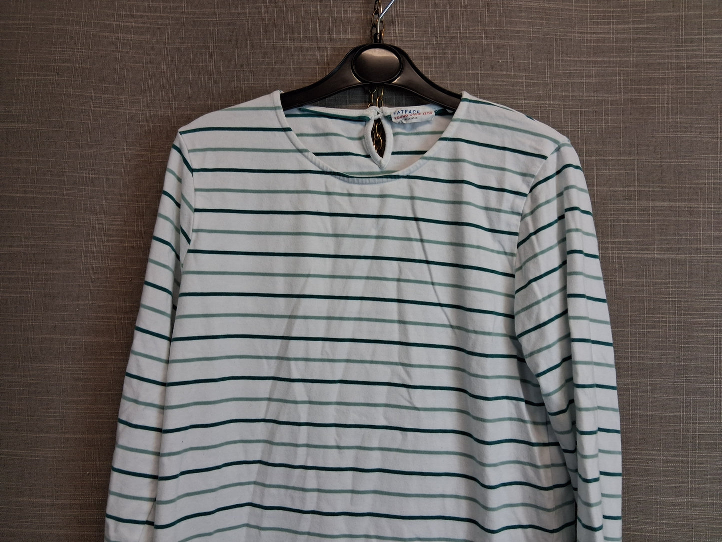 FatFace Girls Long Sleeve Jersey T-Shirt Age 12-13 Years Green Stripe