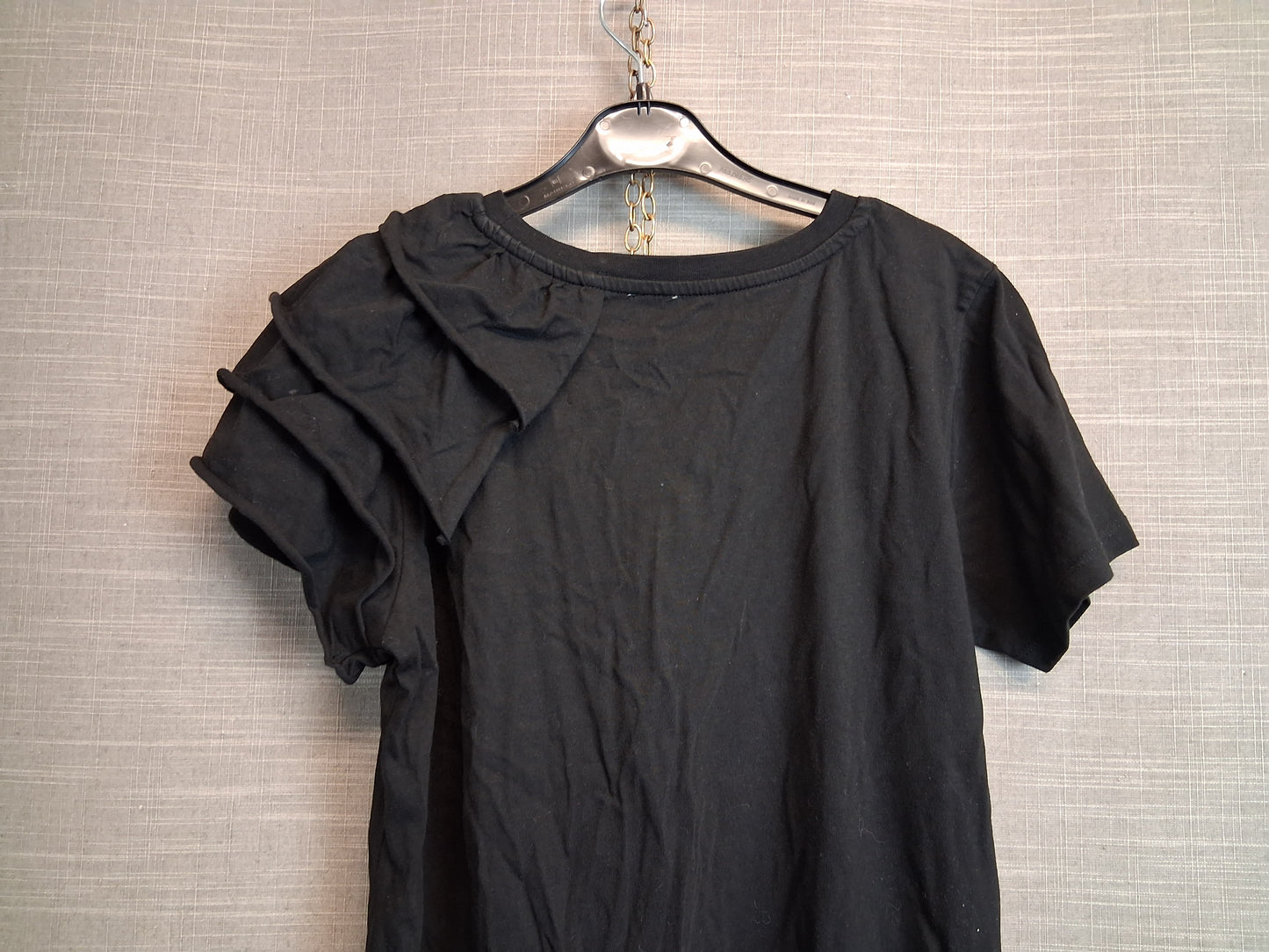 River Island Girls Black T-Shirt Silver Lips Bow Shoulder Age 11-12 Years