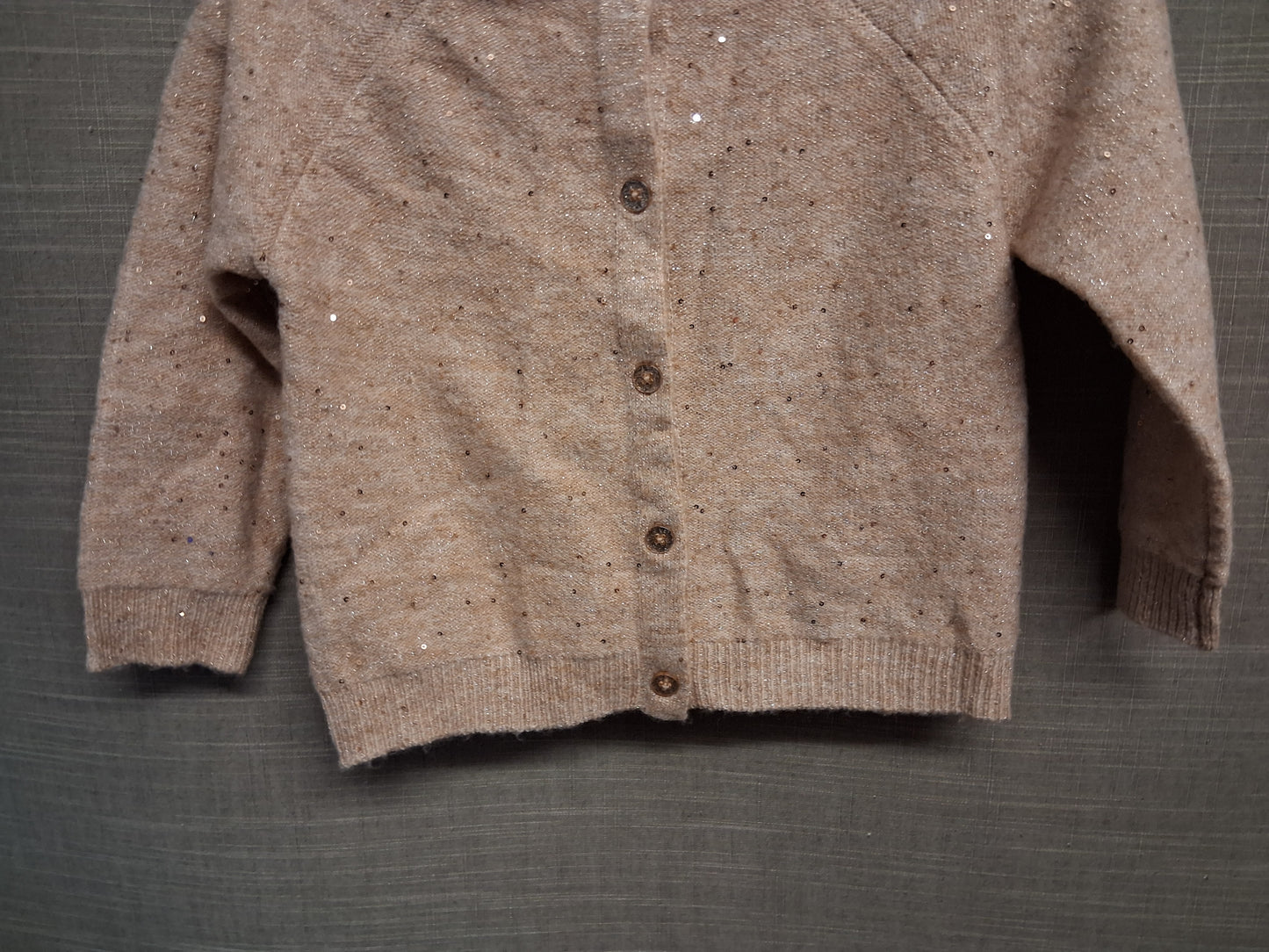 Nutmeg Girls Peach Beige Sequin Trim Knitted Cardigan Lightweight Age 3-4 Years