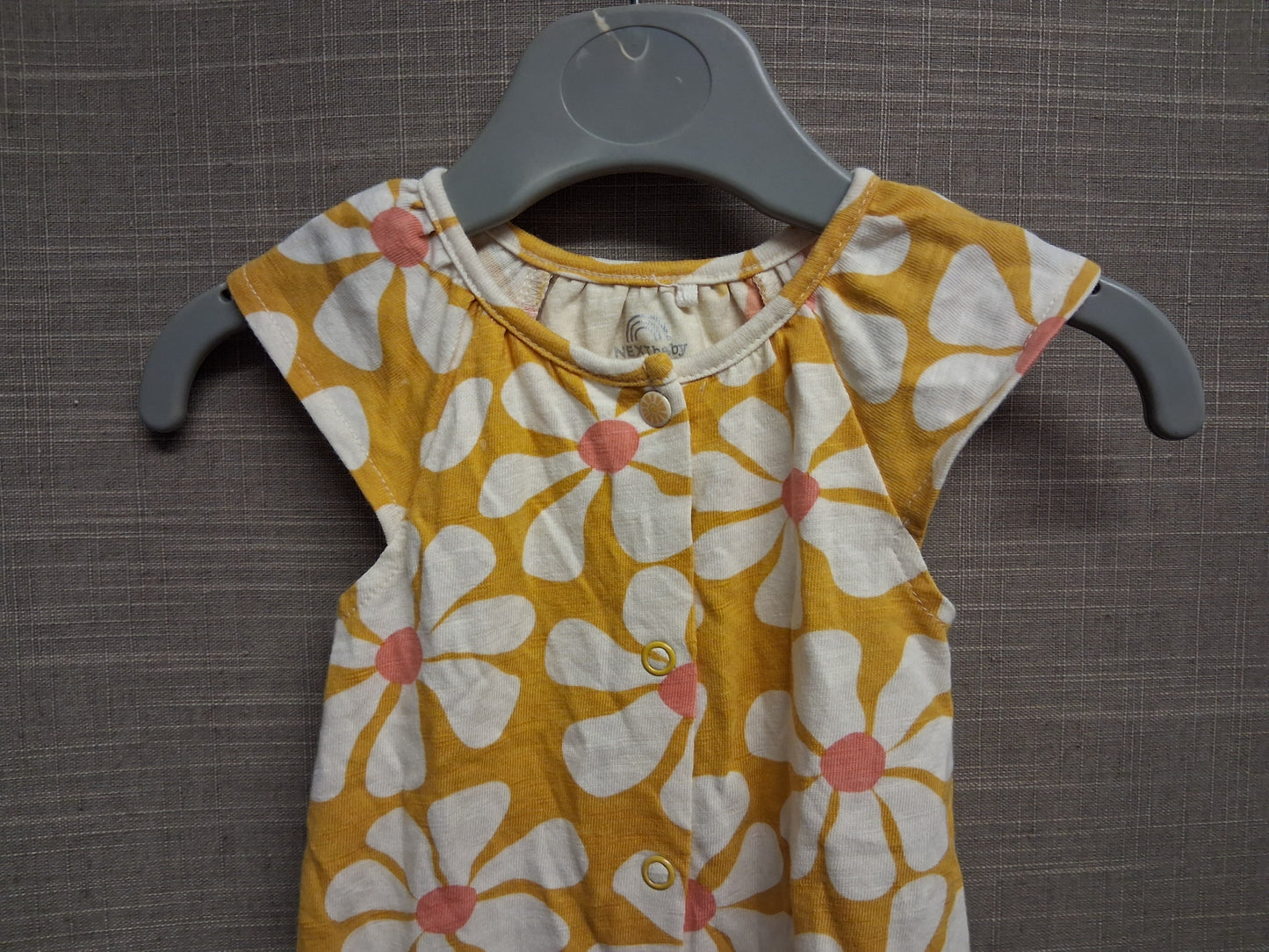 Next Girls Yellow Floral Romper Cap Sleeve Age up to 1 month