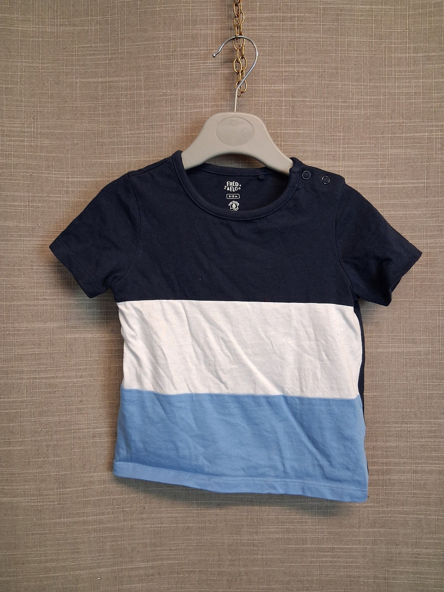 F&F Boys Blue Stripe Short Sleeve T-Shirt Age 9-12 Months
