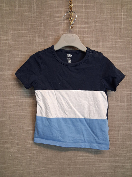 F&F Boys Blue Stripe Short Sleeve T-Shirt Age 9-12 Months