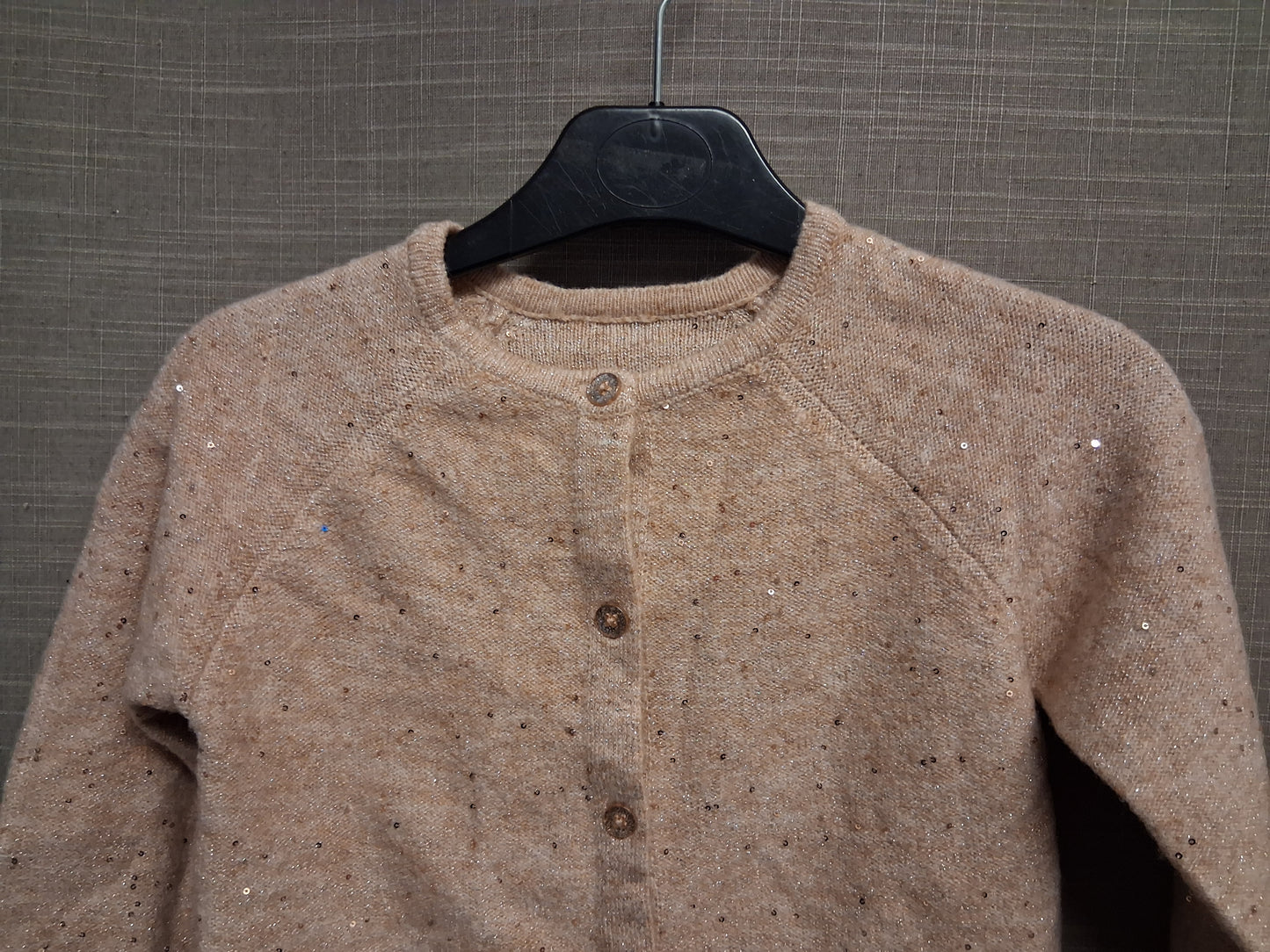 Nutmeg Girls Peach Beige Sequin Trim Knitted Cardigan Lightweight Age 3-4 Years