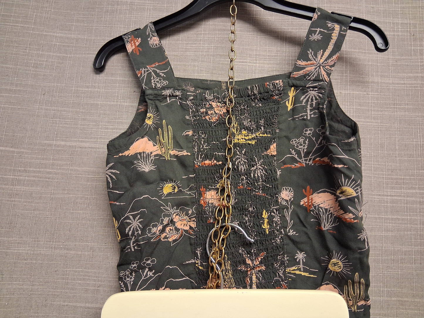 TU Girls 2 Piece Outfit Vest Tank Top & Skirt Grey Tropical Print Age 7 Years