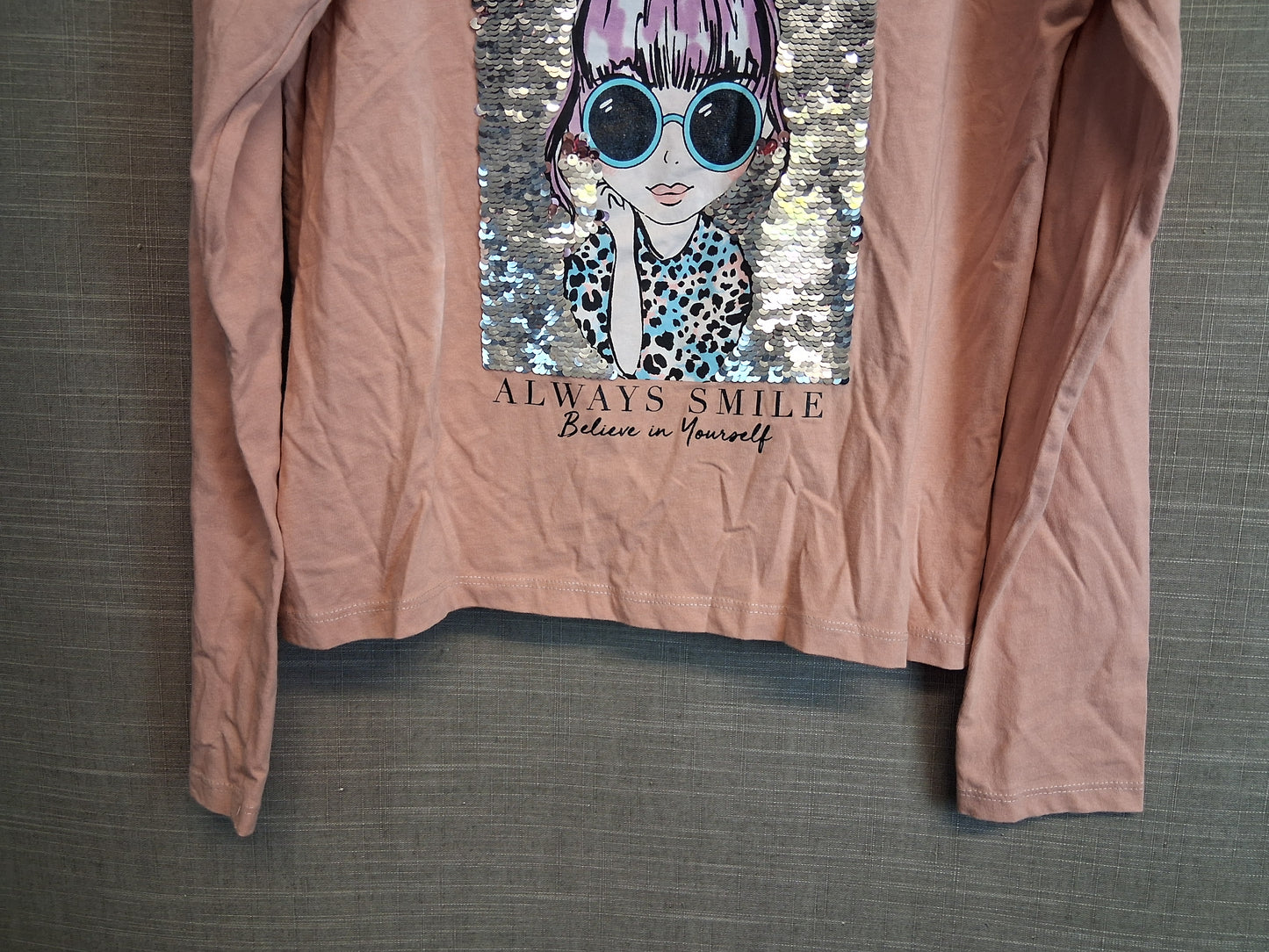 TU Girls Long Sleeve T-Shirt 2 way Sequin Age 12 Years Dusky Pink