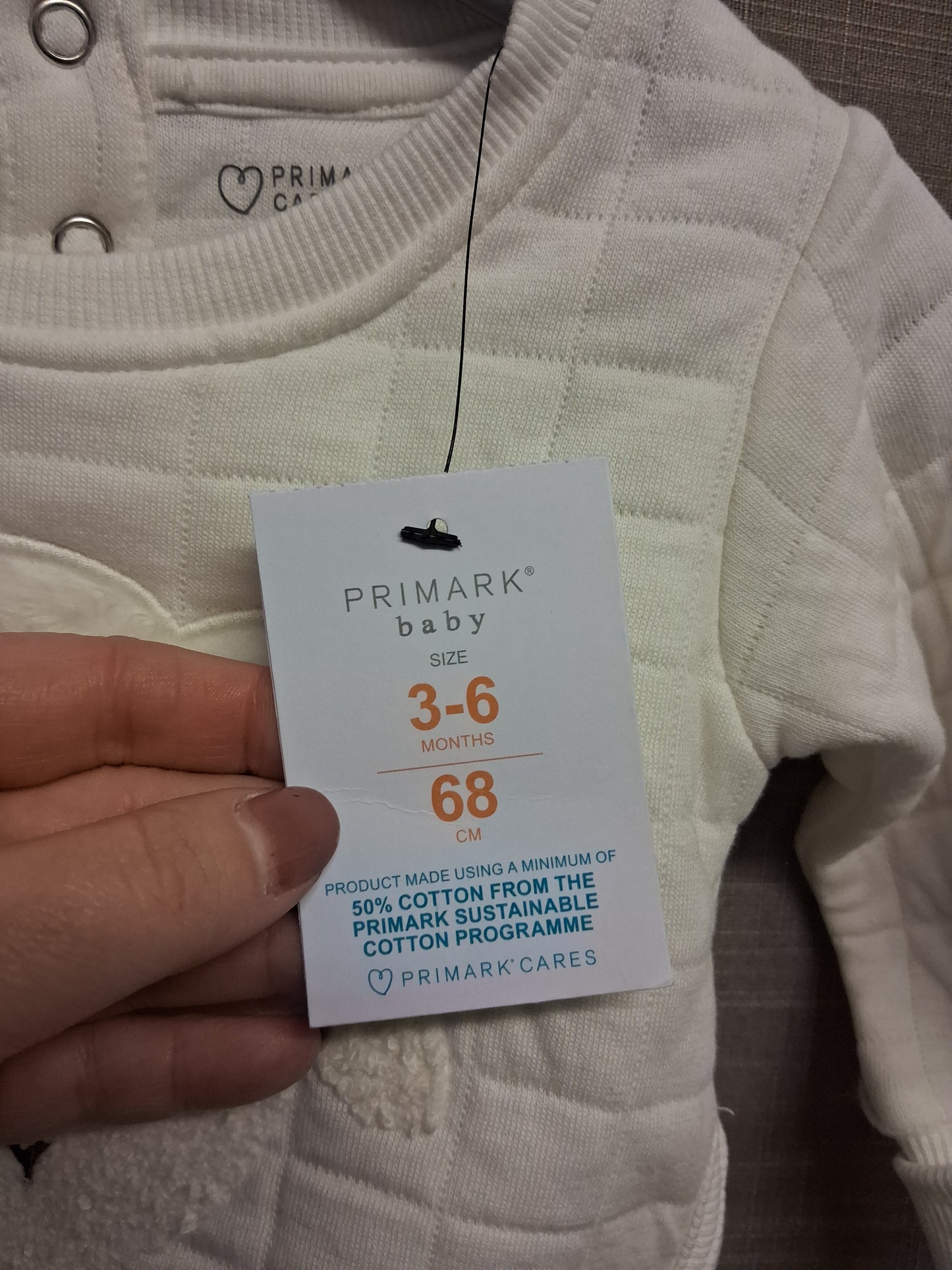 Primark Boys White Quilted Padded Jumper Sweater Age 3-6 Months New
