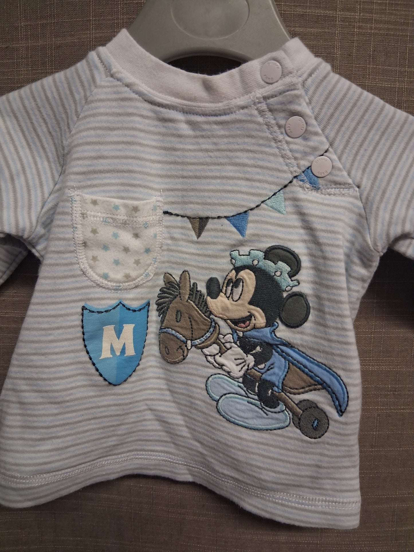 Disney Mickey Mouse Boys Striped Long Sleeve T-Shirt Age 0-3 Months
