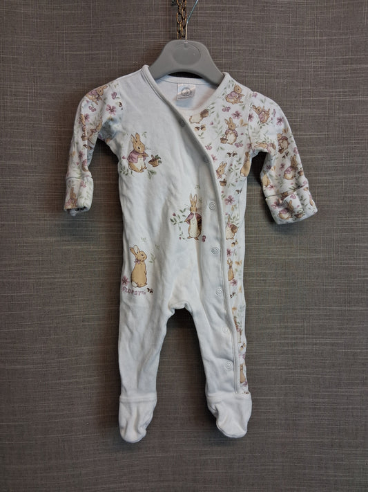 Matalan Peter Rabbit Girls White Sleepsuit Age 0-3 Months