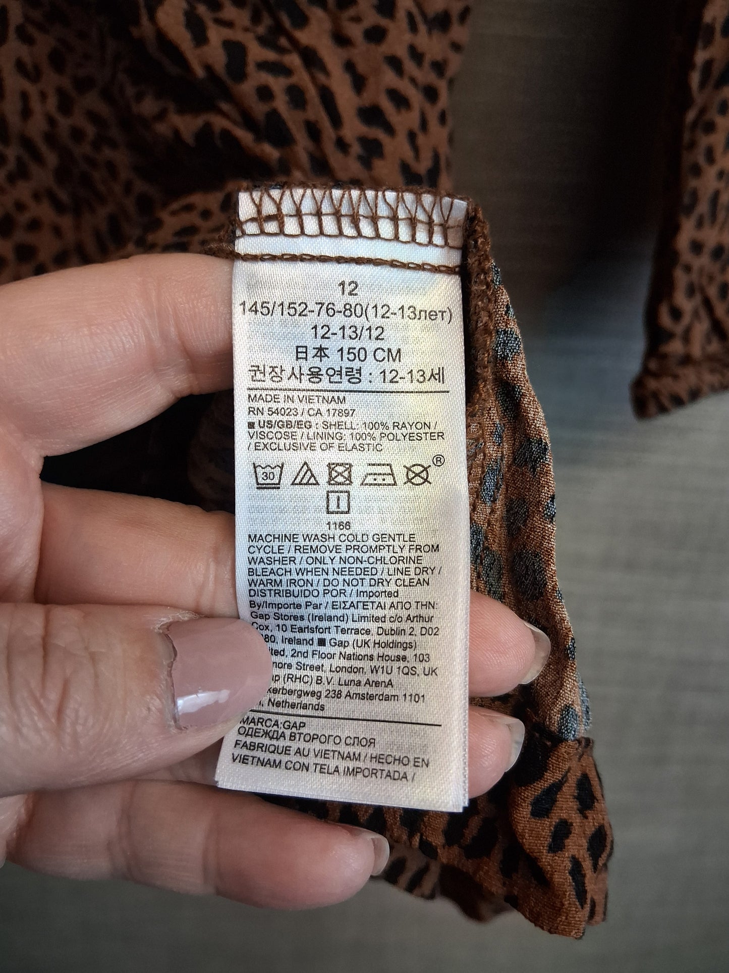 GAP Girls Animal Print Brown Gypsy Style Dress Age 12 Years Long Sleeve