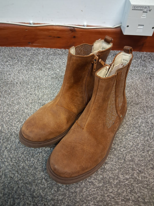 Clarks Girls Tan Brown Leather Ankle Boots Size 12.5F