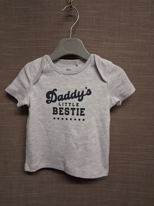 F&F Boys Daddy's Little Bestie Grey Short Sleeve T-Shirt Age 3-6 Months