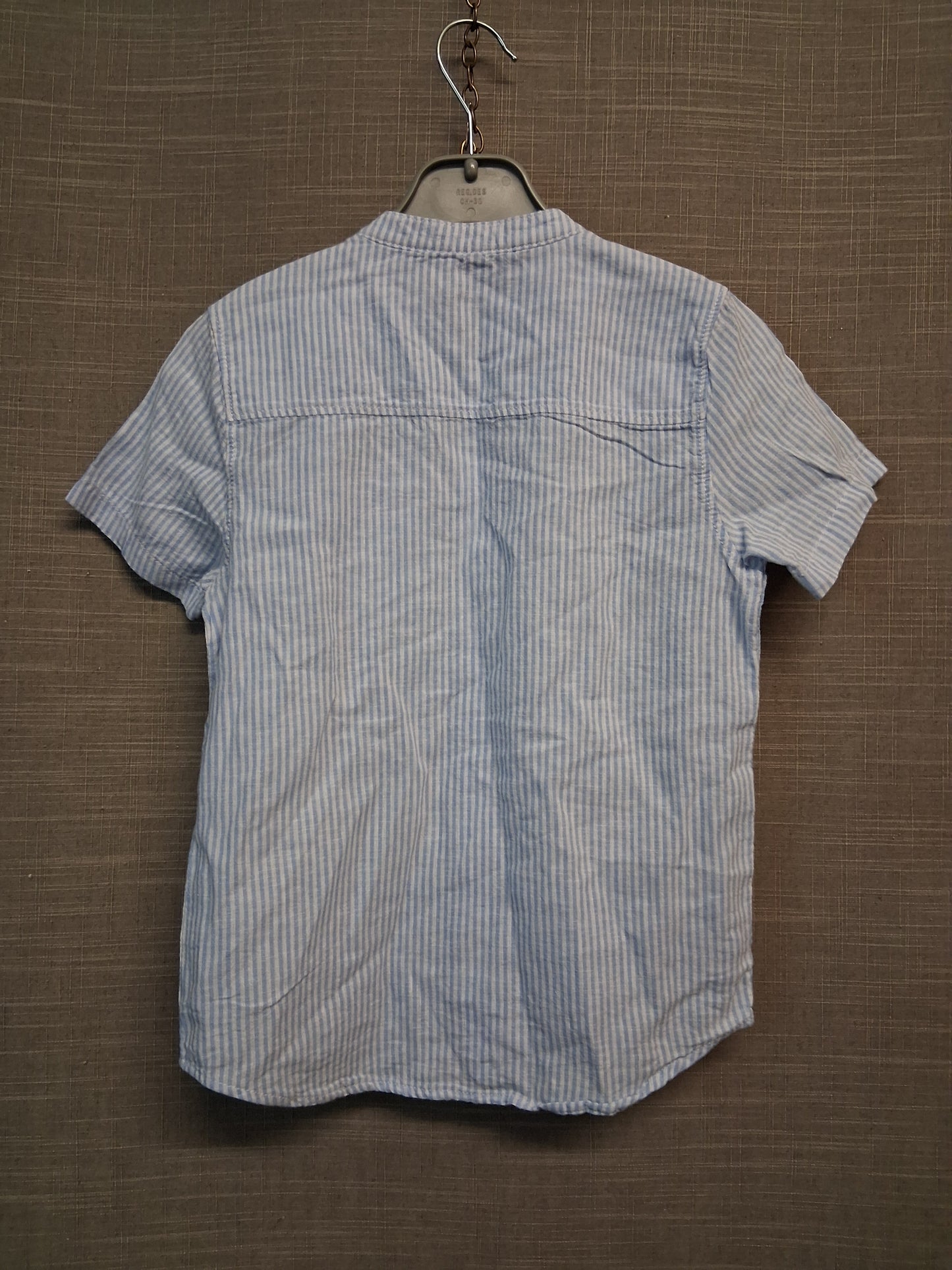 F&F Boys Blue White Striped Short Sleeve Shirt Age 5-6 Years