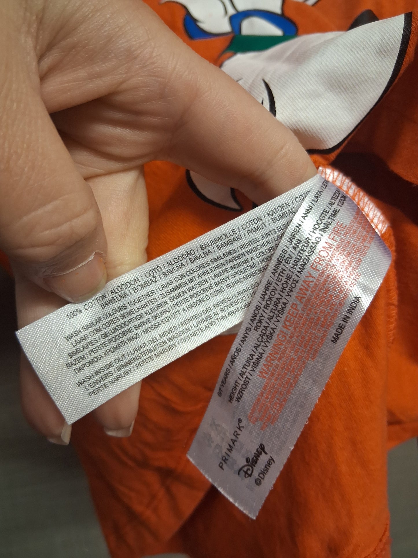 Primark Disney T-Shirt Long Sleeve Orange Mickey Mouse Graphic Age 6-7 Years