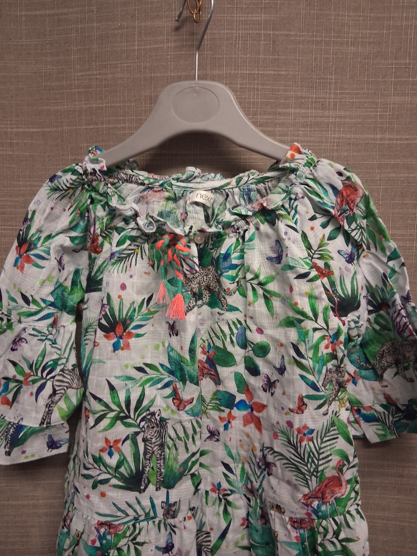 Next Girls Tropical Floral Animal 3/4 Sleeve Blouse Age 4-5 Years