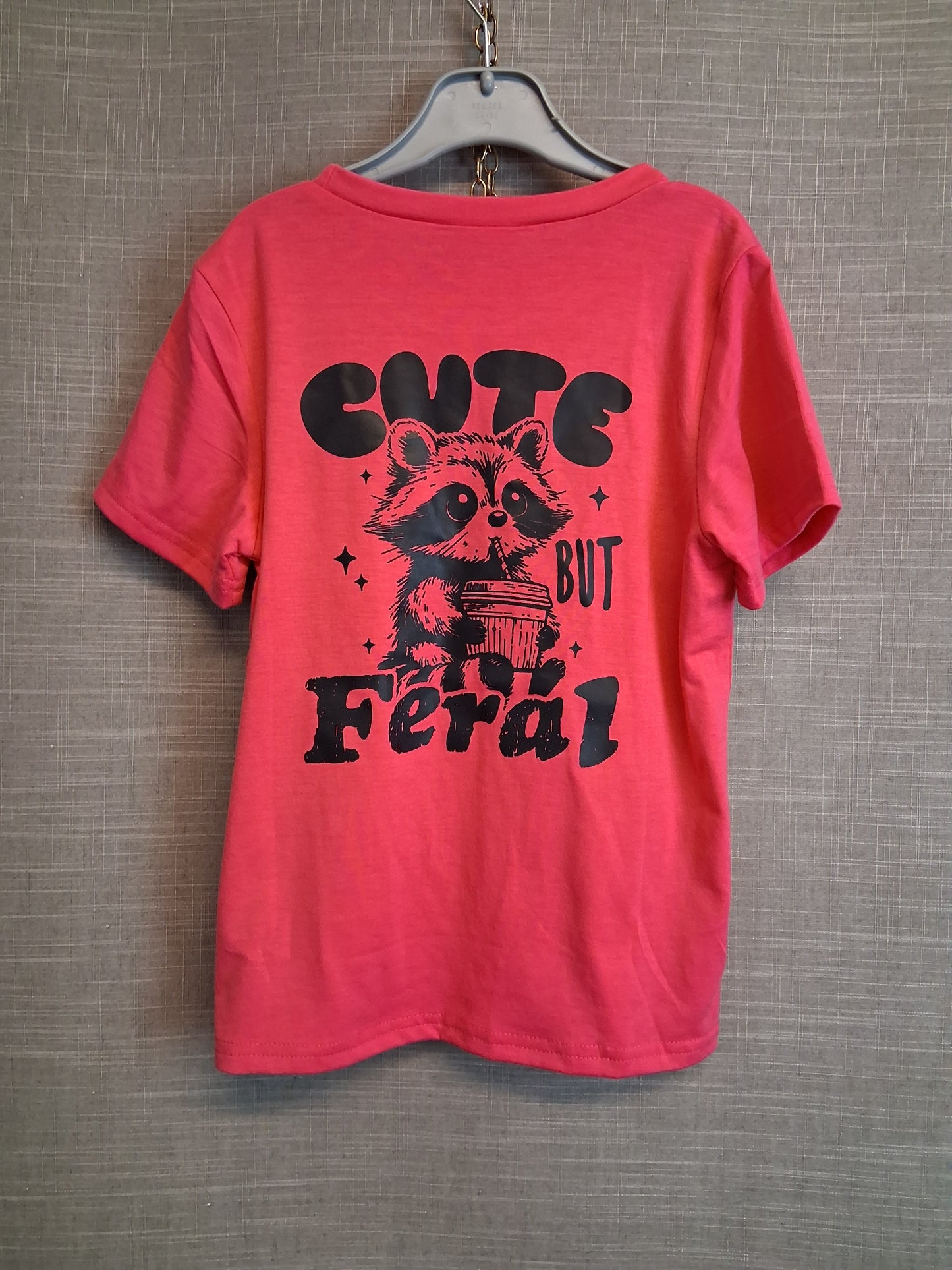 Shein Girls Pink Cute but Feral T-Shirt Age 7 Years Short Sleeve