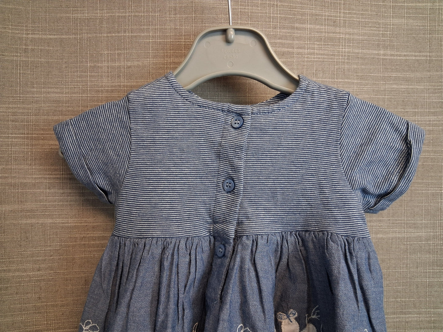 Next Girls Blue Giraffe Embroidered Short Sleeve Dress Age 0-3 Months