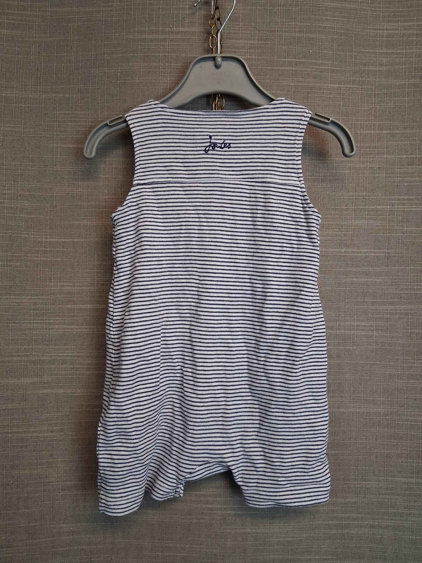 Joules Boys Blue White Stripe Romper Dungarees Age 3-6 Months