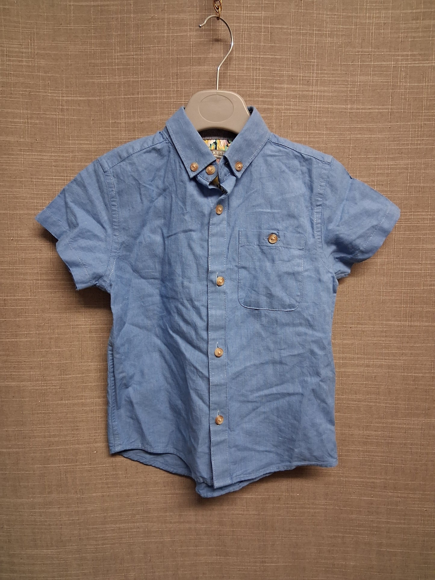 Next Boys Blue Linen Blend Short Sleeve Shirt Age 3 Years