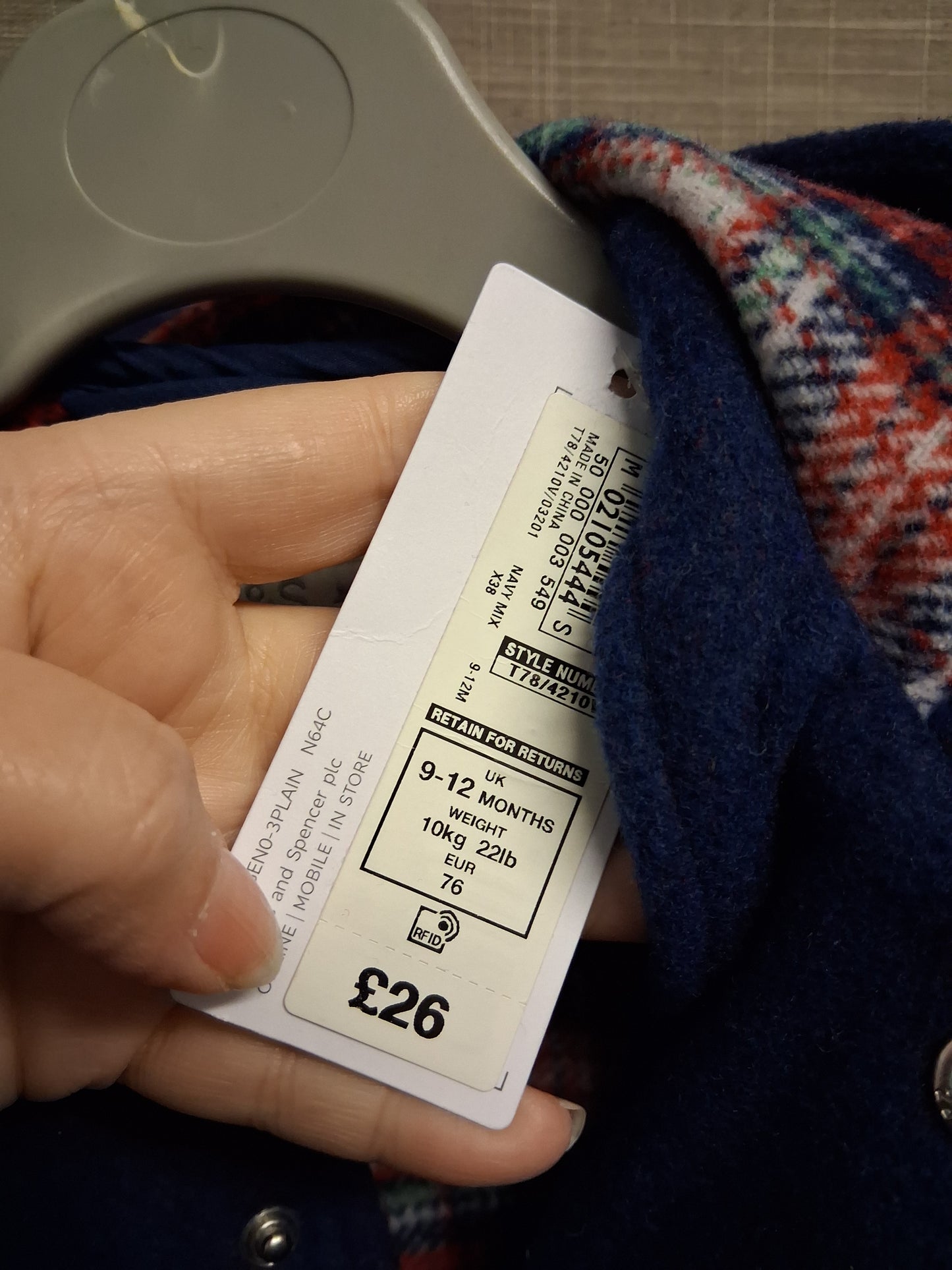 Marks and Spencer Boys Navy Blue Duffle Style Coat Age 9-12 Months New with Tags