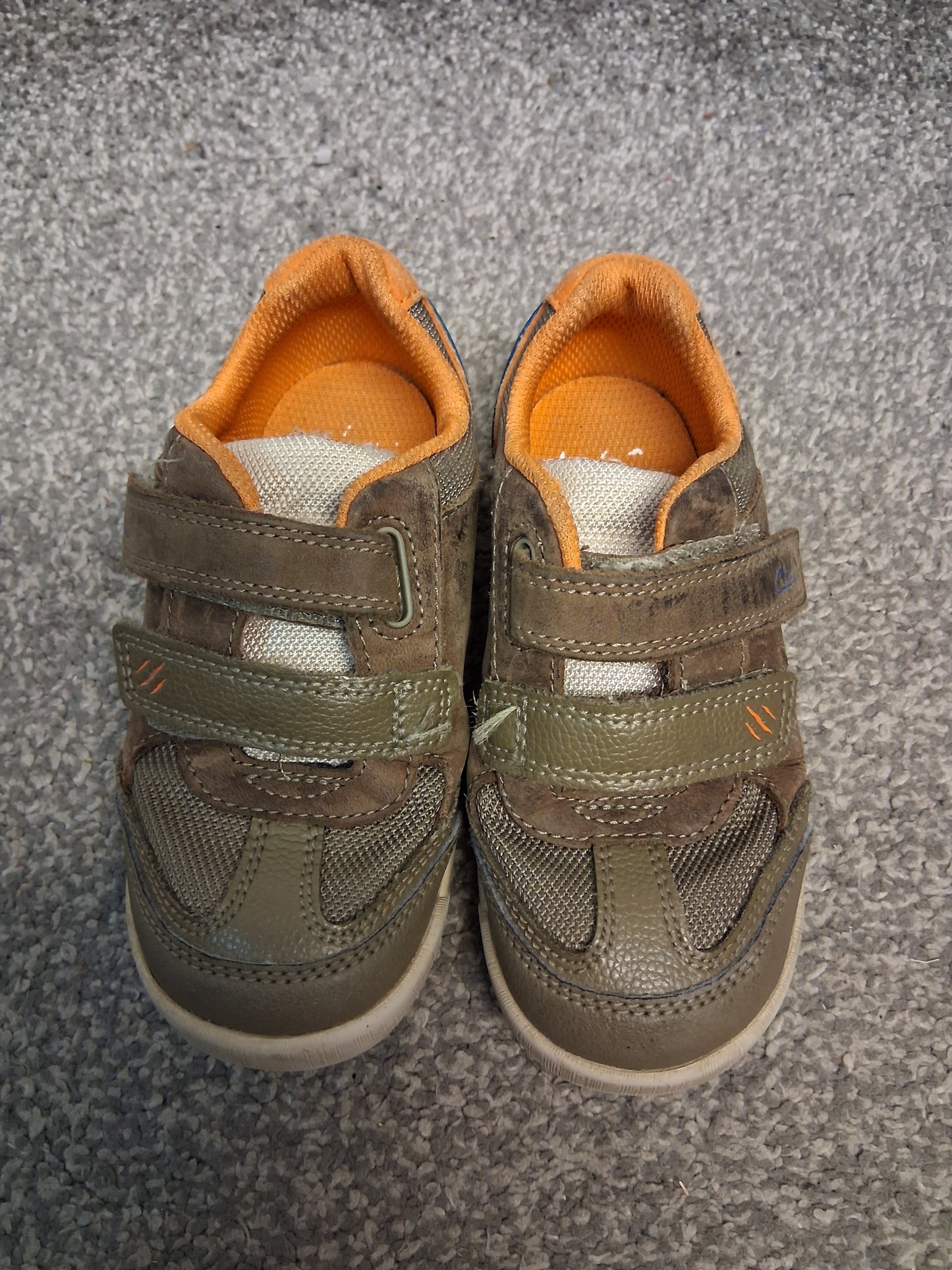 Clarks Stomposaurs Dino Theme Shoes Grey Brown Leather Double Strap Size 9F