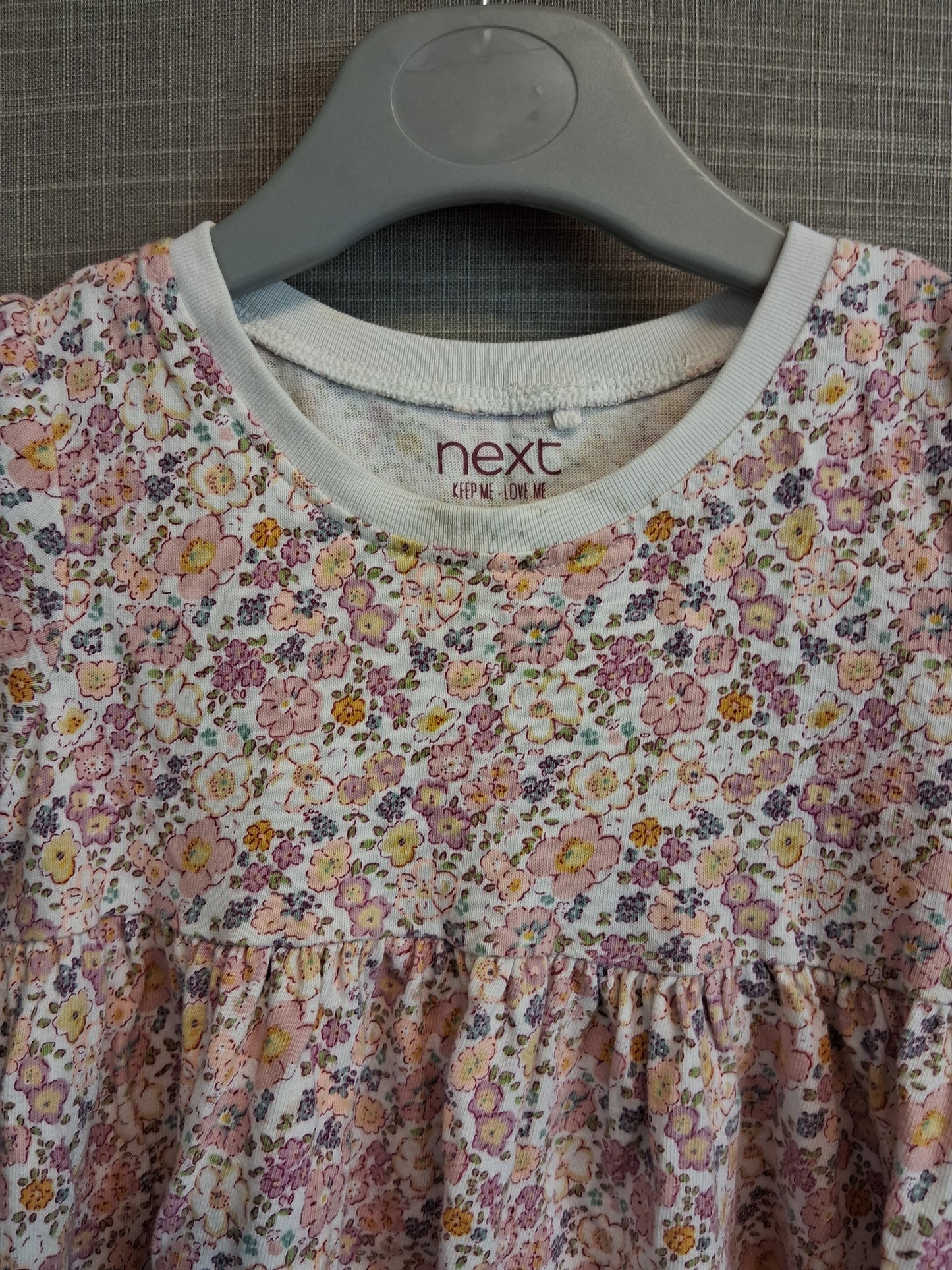 Next Girls Floral Multicolour Jersey T-Shirt Dress Short Sleeve Age 12-18 Months