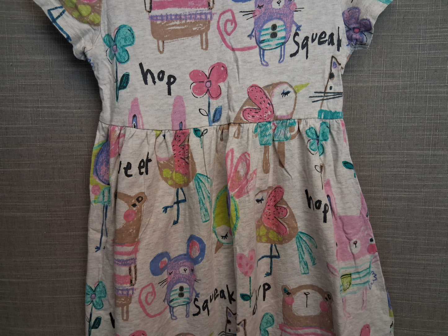 Next Girls Beige Animal Print Dress Jersey Short Sleeve Age 5-6 Years