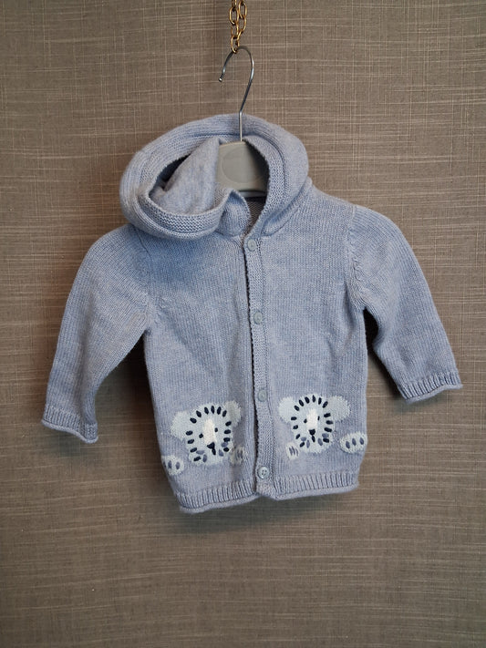Next Boys Blue Knitted Cardigan With Hood Age 0-3 Months