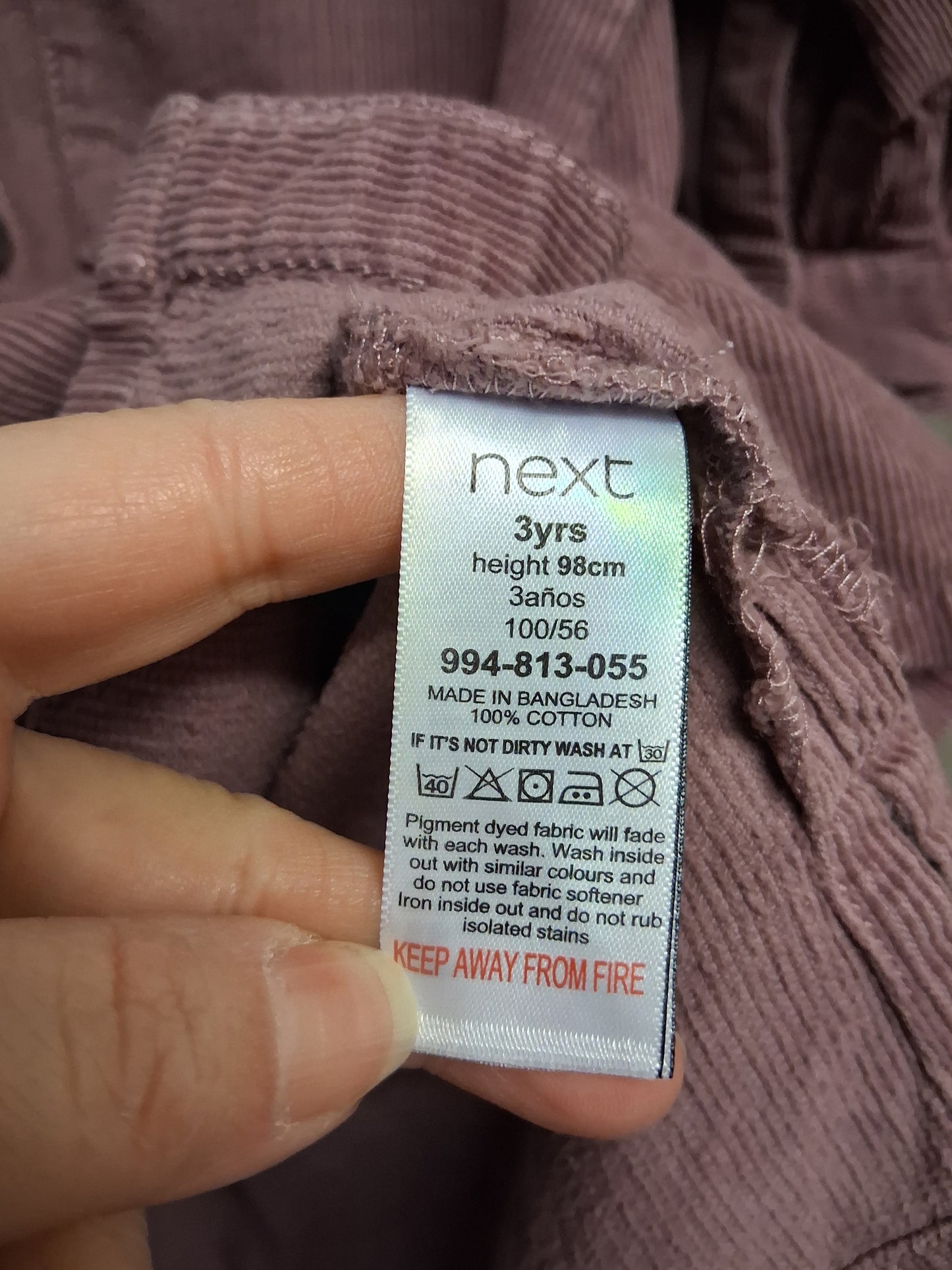 Next Girls Corduroy Shirt Dress Dusky Pink Age 3 Years