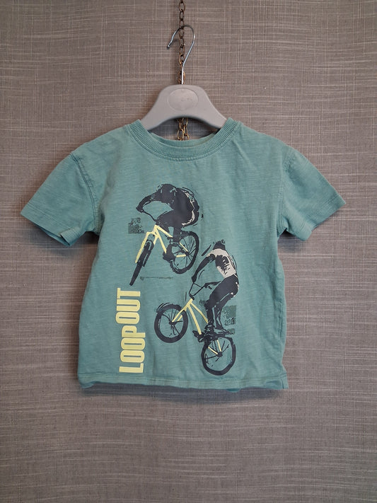 John Lewis Boys Green T-Shirt Biking Theme  Age 2 Years