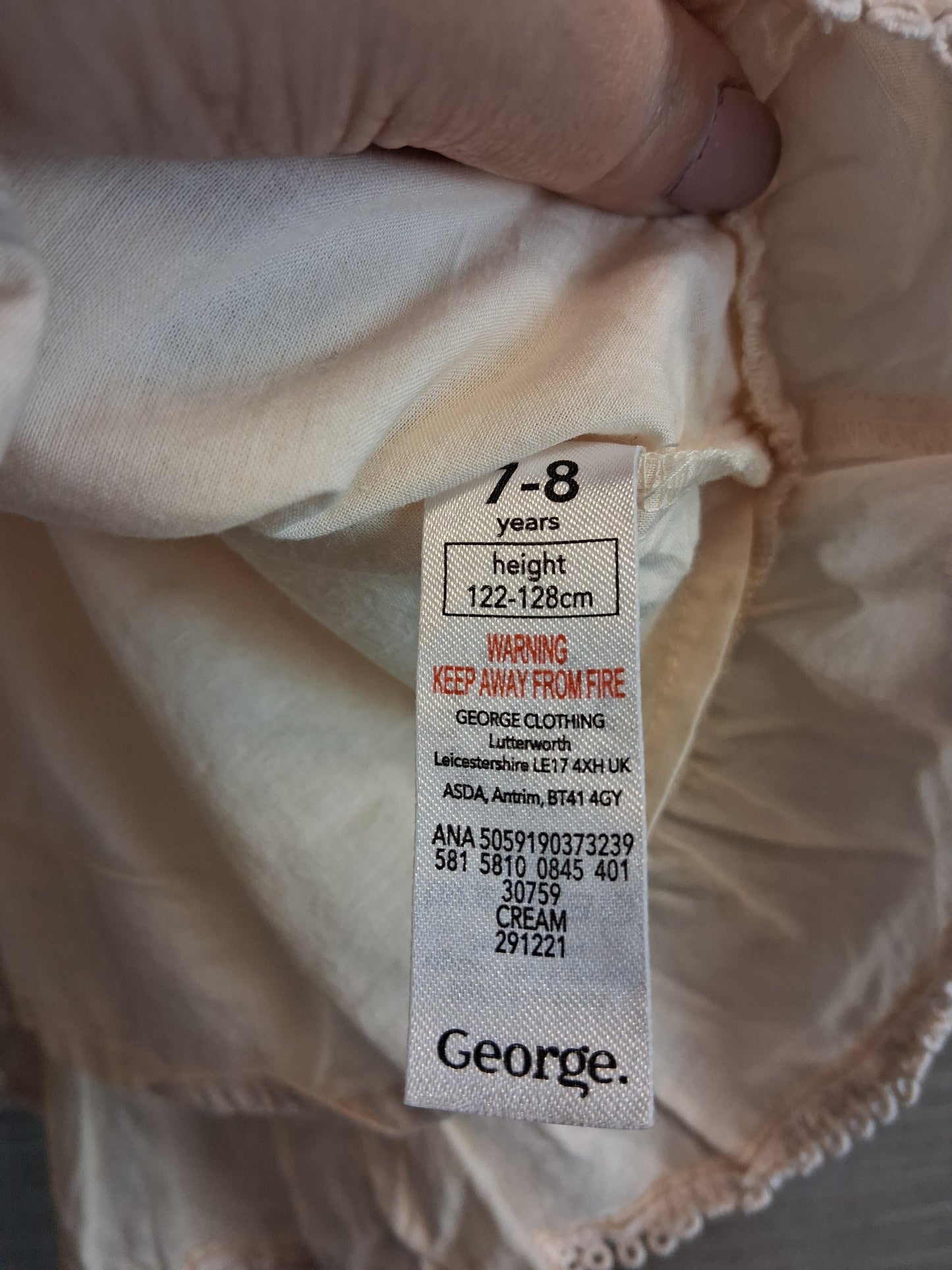 George Girls Cream Sleeveless Blouse Age 7-8 Years