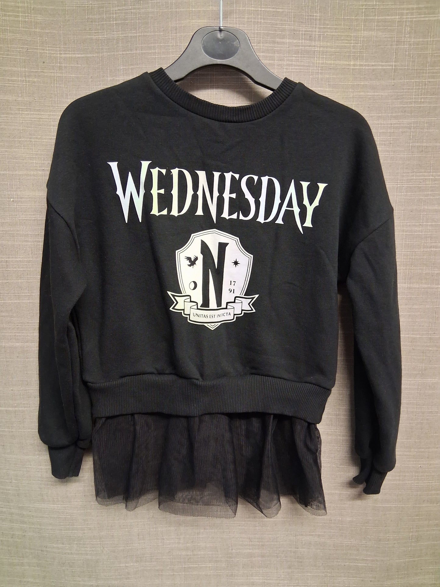 George Wednesday Girls Sweater Jumper Black Mesh Trim Hem Age 7-8 Years