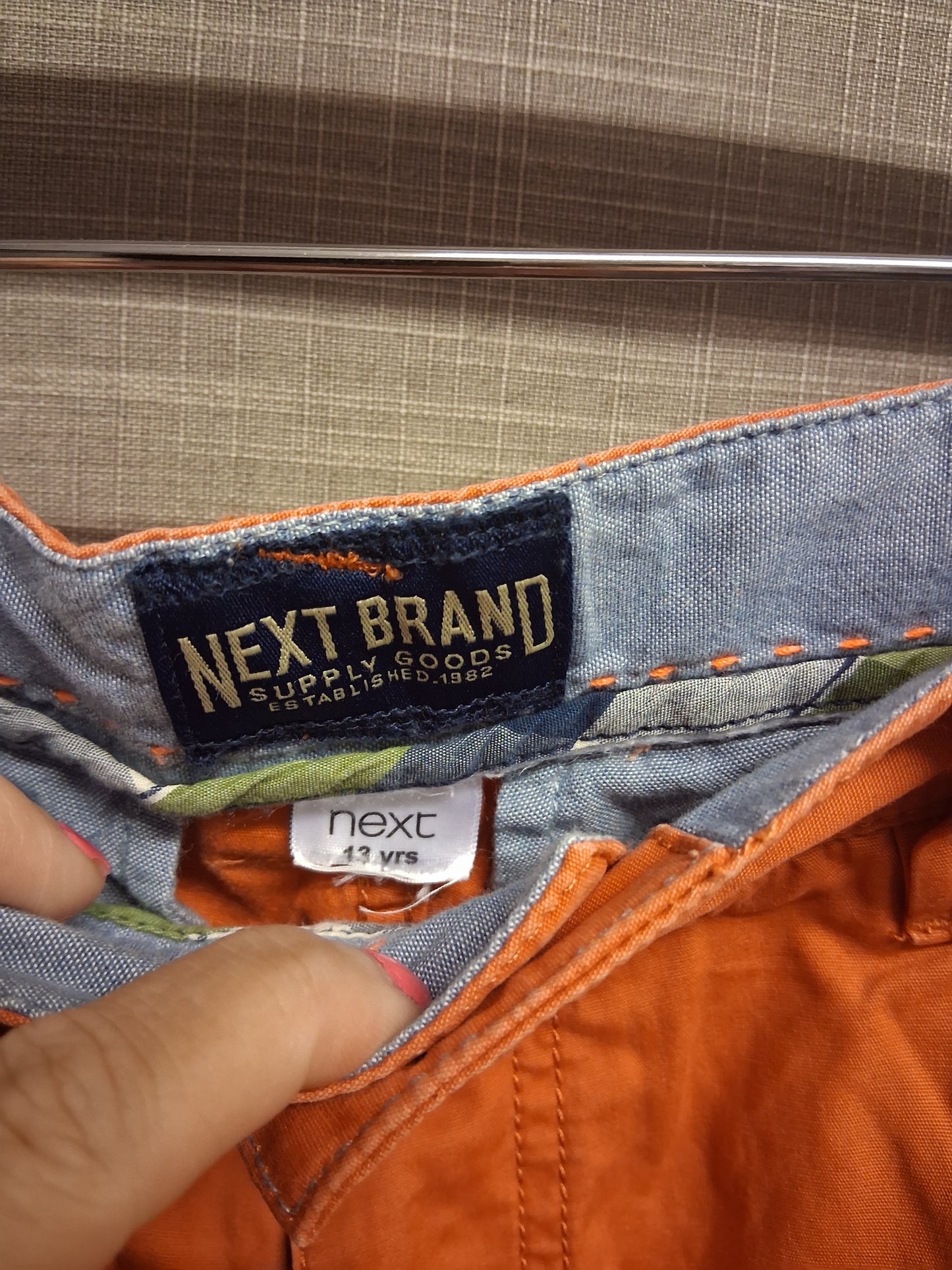 Next Boys Orange Red Chino Shorts Adjustable Waist Age 13 Years