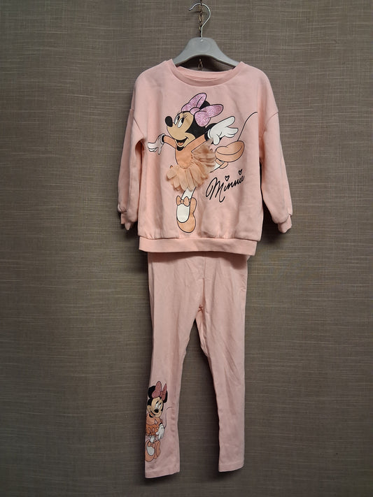 F&F Disney Minnie Mouse Pink 2 Piece Outfit Sweater and Leggjngs Age 3-4 Years