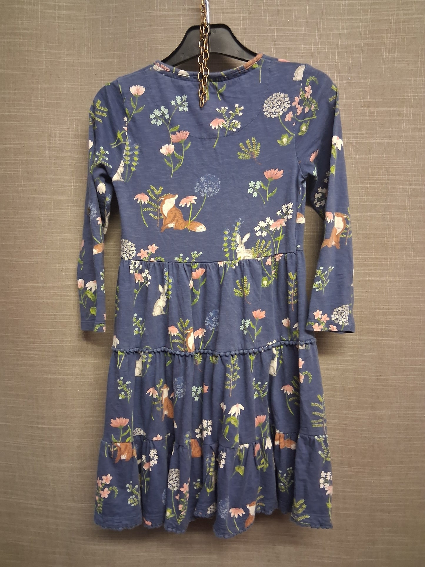 Mantaray Girls Blue Floral Long Sleeve Jersey Tiered Dress Age 7-8 Years