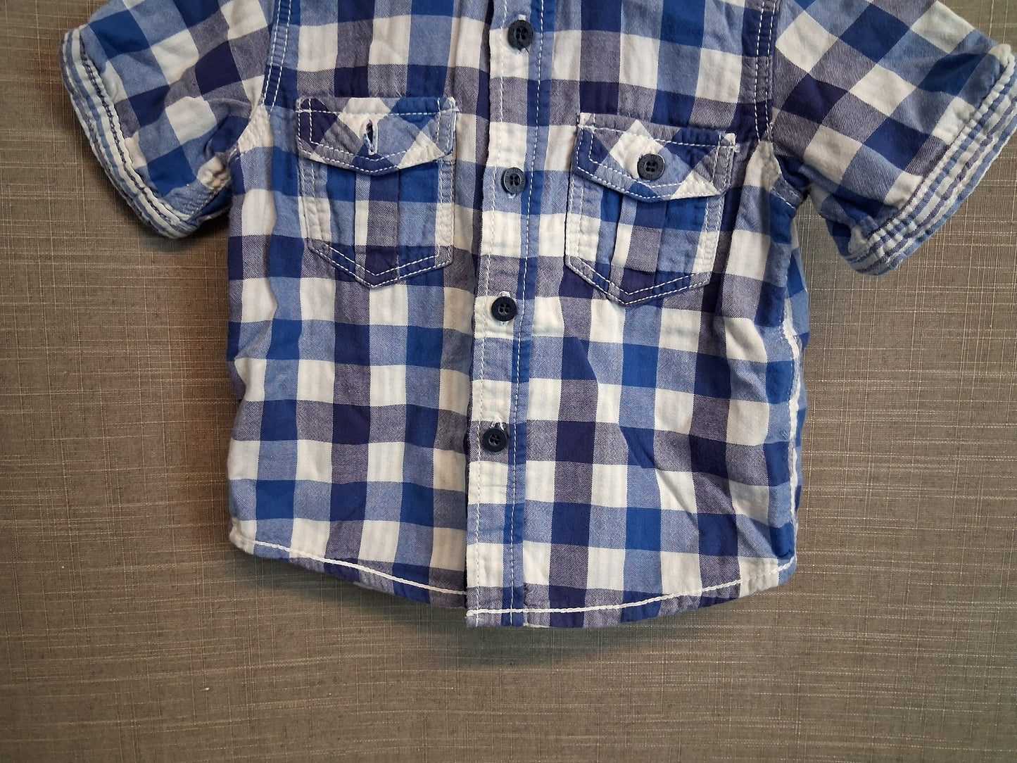 TU Boys Blue Check Short Sleeve Shirt Age 18-24 Months