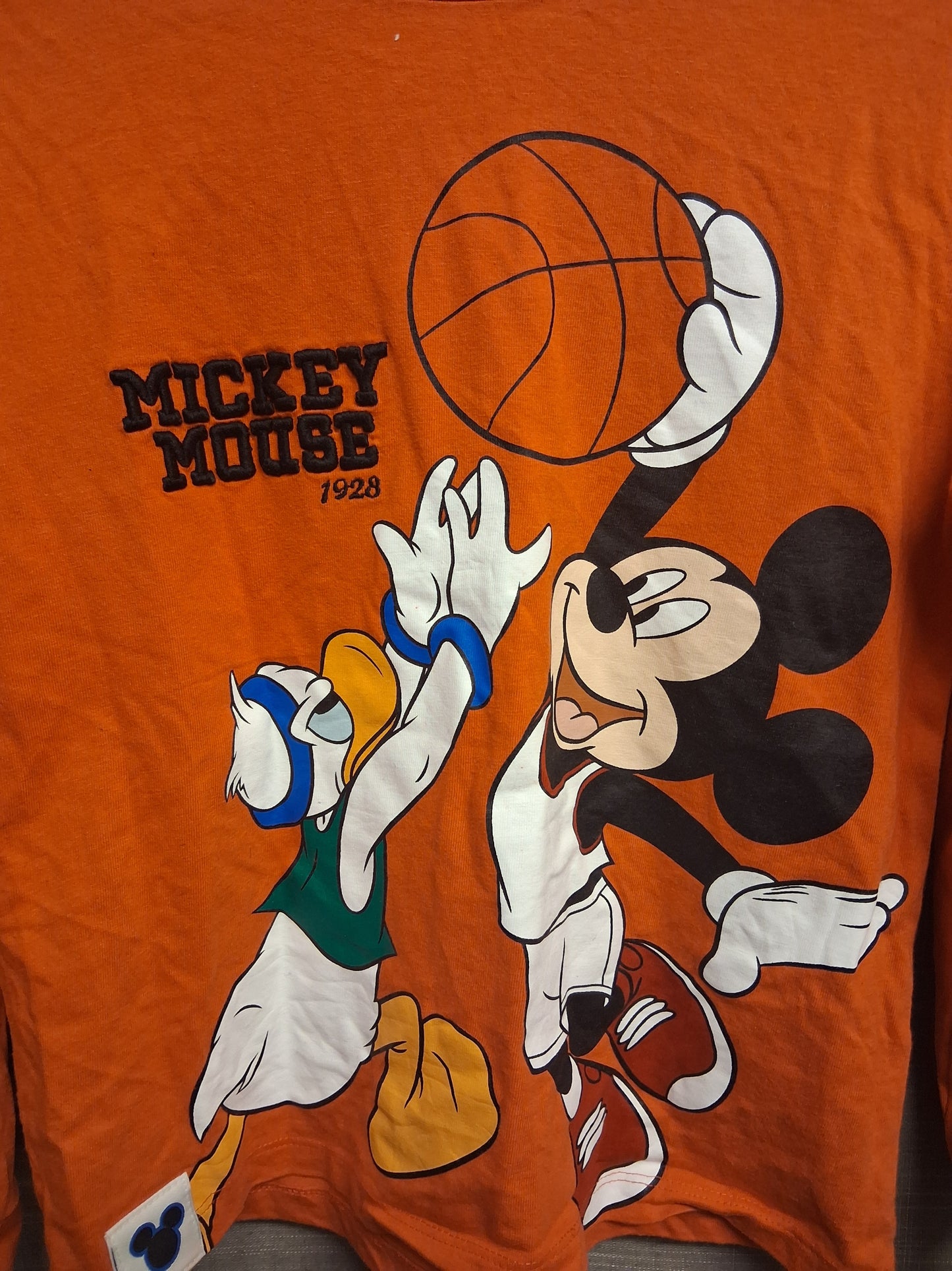 Primark Disney T-Shirt Long Sleeve Orange Mickey Mouse Graphic Age 6-7 Years