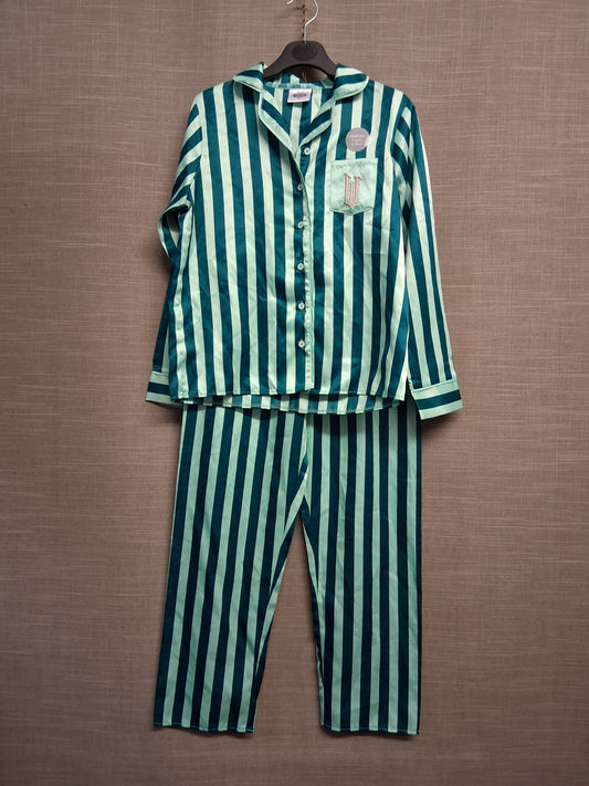 George Wicked Theme Satin Pyjama Set 2 Piece Green Stripe Age 9-10 Years New Without Tags