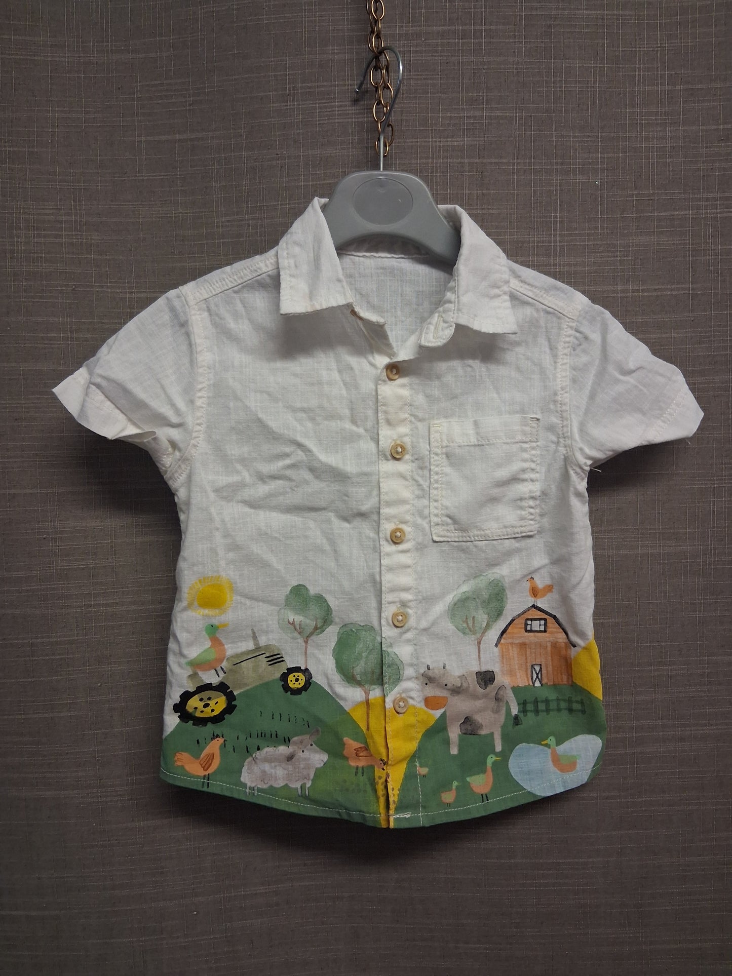 George Shirt Boys White Short Sleeve Farm Print Age 12-18 Months