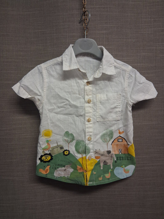 George Shirt Boys White Short Sleeve Farm Print Age 12-18 Months