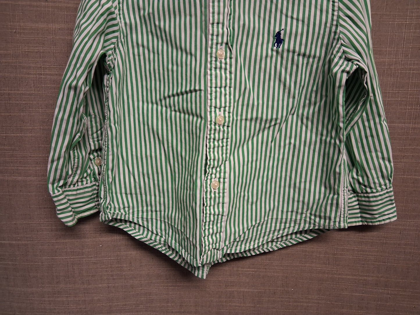 Polo Ralph Lauren Boys Green White Stripe Natural Stretch Long Sleeve Shirt Age 2 Years