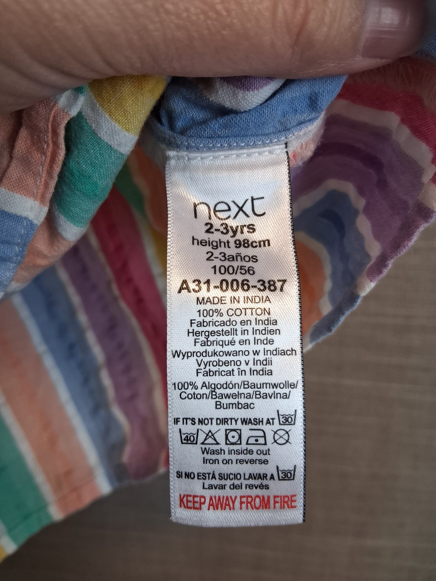 Next Girls Multicolour Striped A Line Dress Age 2-3 Years