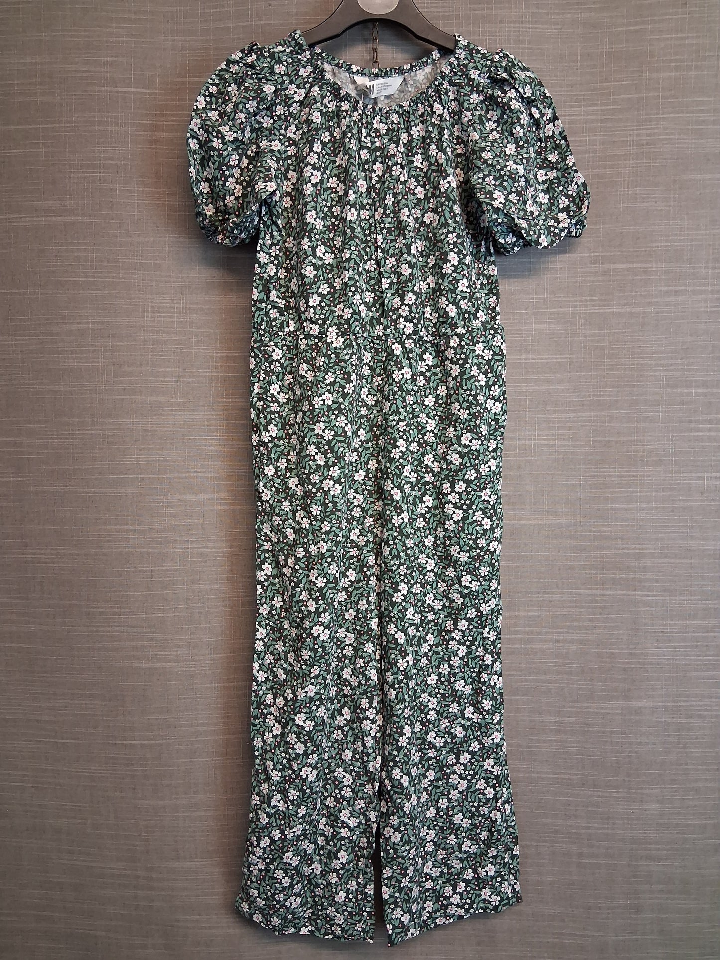 H&M Girls Green Floral Short Sleeve Jumpsuit Age 6-7 Years New