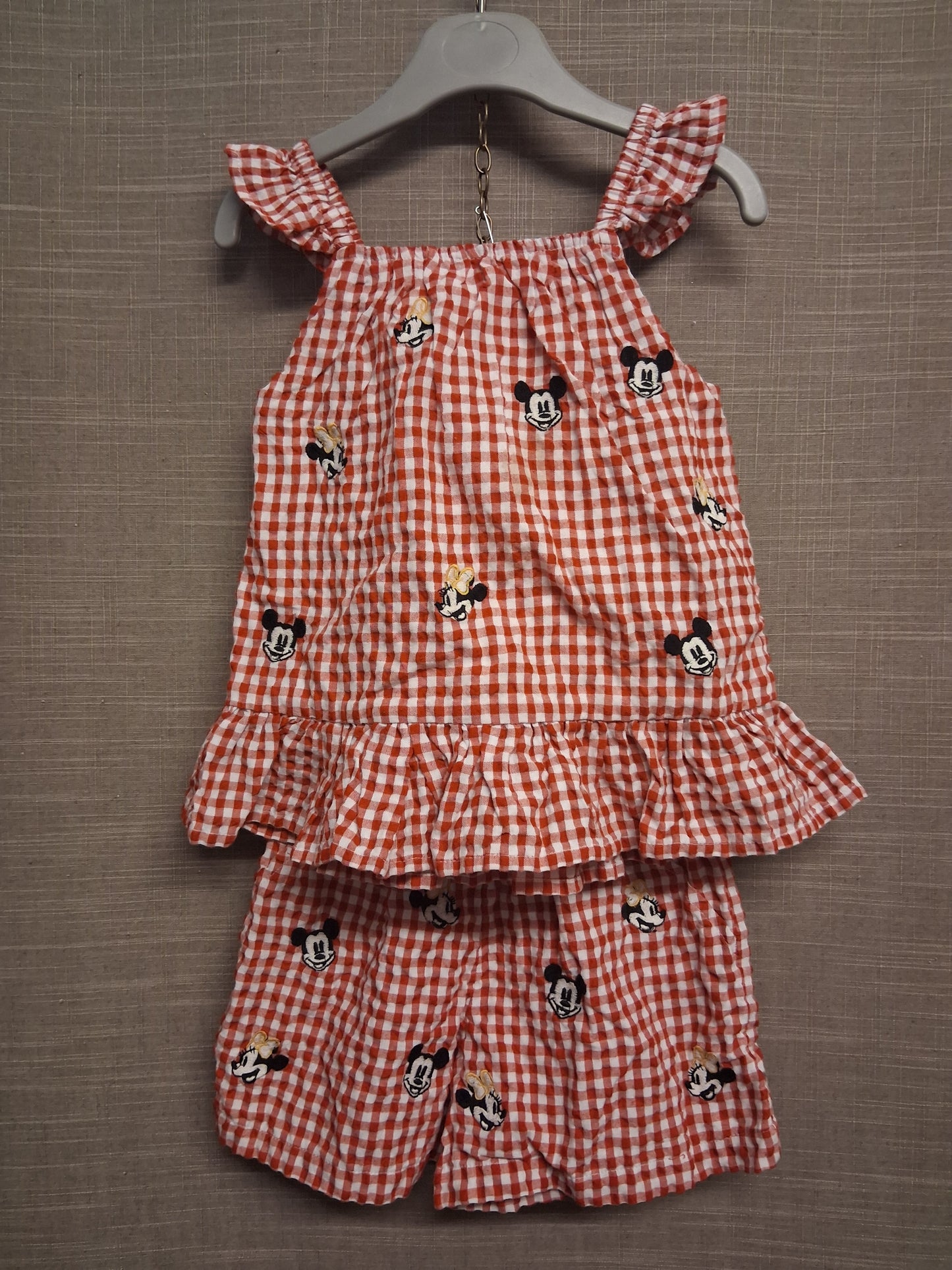 George Disney Minnie & Mickey Mouse Gingham 2 Piece Outfit Age 2-3 Years