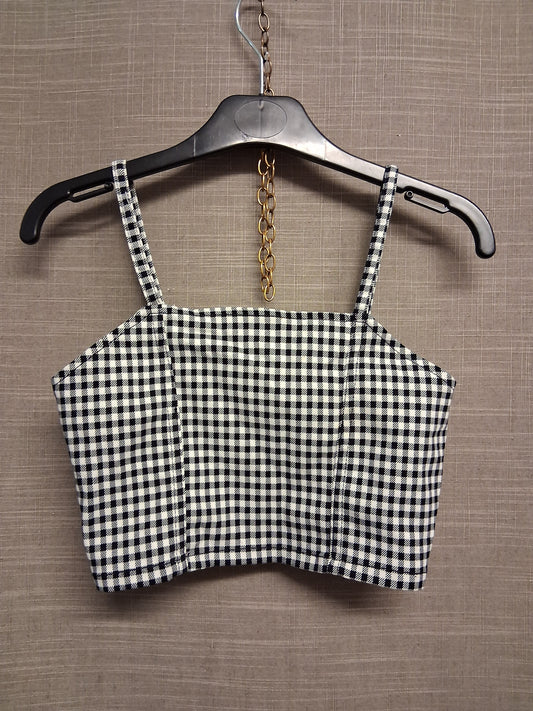 George Girls Black White Gingham Cropped Vest Tank Top Age 8-9 Years
